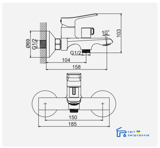 Змішувач для ванни Haiba Bergamo 009 (EURO) (HB9679) HB9679 фото